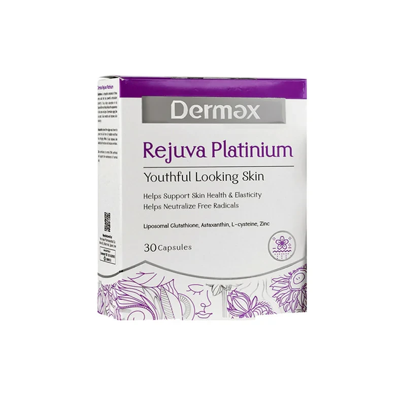 کپسول مکمل سلامت پوست درمکس مدل Rejuva Platinium بسته 30 عددی با ویتامین C و روی، حفظ سلامت سلول‌های پوست و تقویت ترمیم پوست