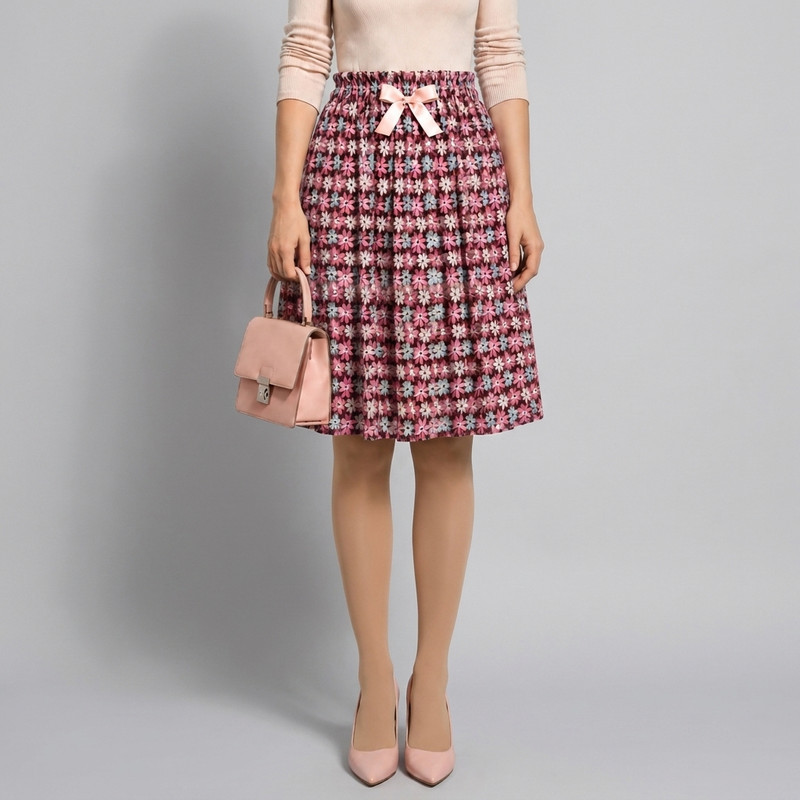 دامن چین‌دار زنانه مدل میدی گلدار کد 61 cm