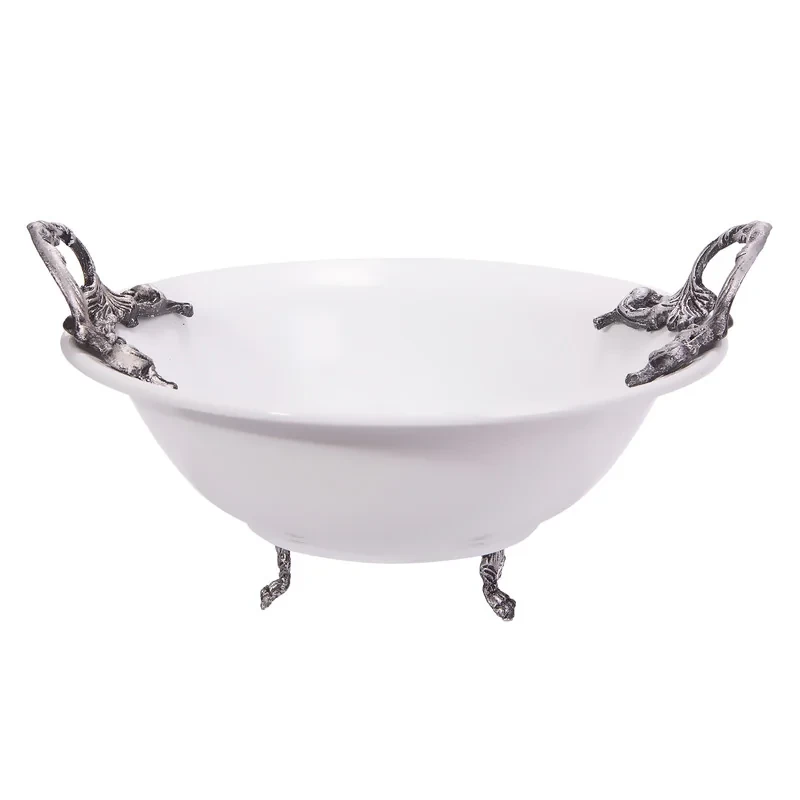 میوه‌خوری چینی مدل 518 قطر 26.5 سانتی‌متر با دسته و پایه پیوتر و قابلیت شست‌وشو در ماشین ظرفشویی