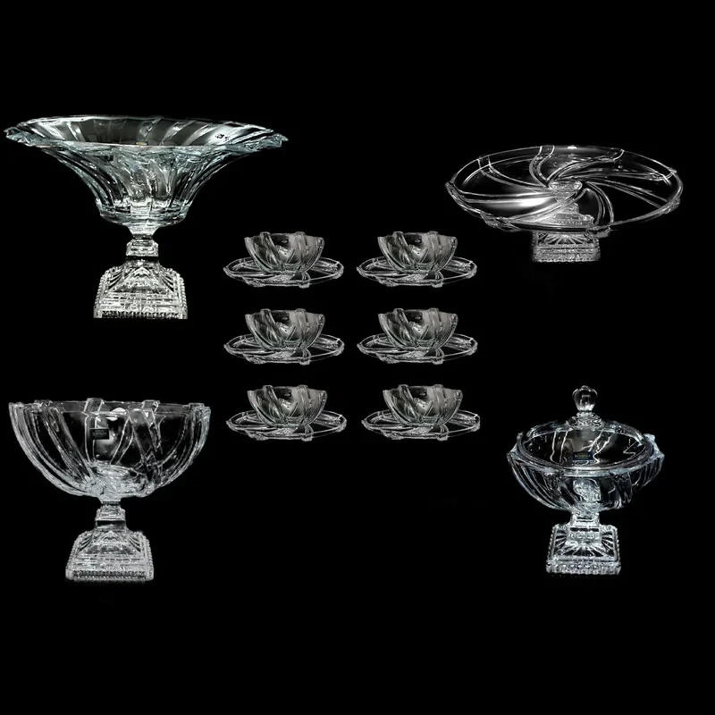 سرویس پذیرایی 16 پارچه کریستال بوهمیا مدل فلاور پیچ 3D کد 800 ساخت جمهوری چک مناسب شستشو در ماشین ظرفشویی شامل 6 پیاله آجیل‌خوری، 6 پیش‌دستی آجیل‌خوری، 1 کاسه آجیل‌خوری پایه‌دار