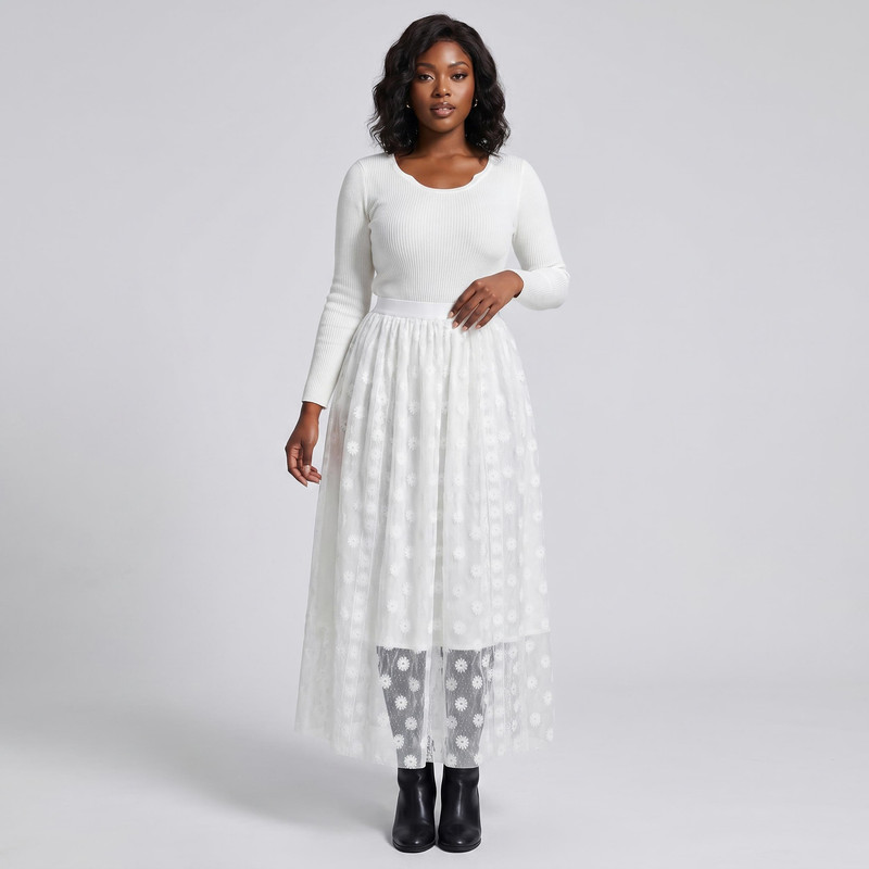دامن چین‌دار زنانه مدل توری بابونه
