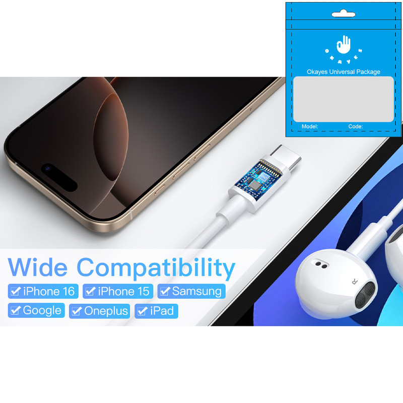 هندزفری مدل اکی یس OK-USBC1516 با نویز کنسلینگ میکروفون (ENC)، اتصال از طریق USB Type-C
