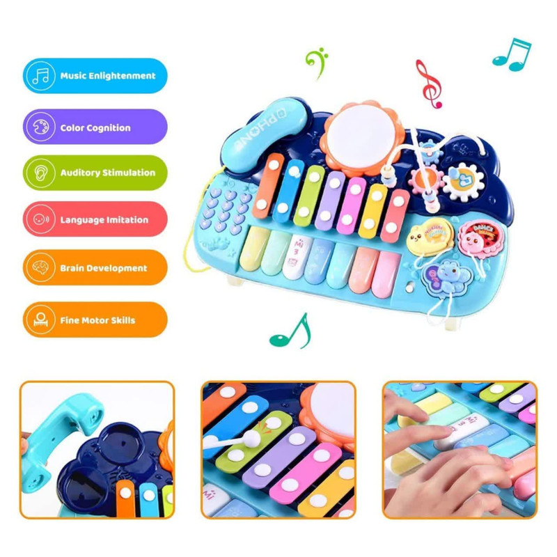 اسباب بازی ناب سل مدل پیانو، تلفن ، پازل ،درام ، بلز و بازی فکری چراغدار و موزیکال MULTIFUNCTION MUSICAL PIANO WITH LIGHT &MUSIC