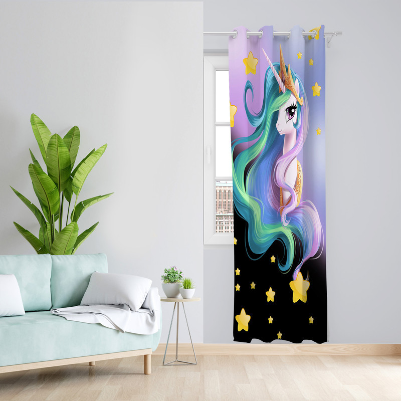 پرده مدل اتاق کودک مخمل پانچی طرح تک شاخ کد 4602 سایز 140x280 سانتی متر