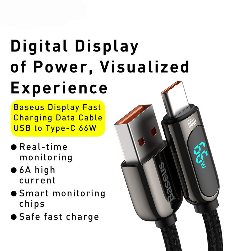 کابل تبدیل USB به USB-C بیسوس مدل Display Fast Charging-66w طول 2 متر