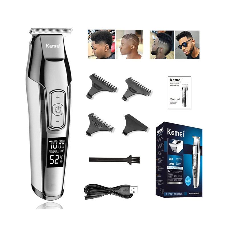 ماشین اصلاح موی صورت کیمی مدل KM-5027 با تیغه تیتانیوم پیشرفته، باتری قابل شارژ با 240 دقیقه مدت استفاده، قابلیت اصلاح خشک و مرطوب، تنظیم طول اصلاح از 0.1 تا 3 میلی‌متر و طراحی ارگونومیک کم‌صدا