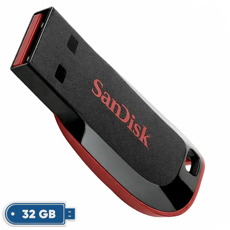 فلش مموری سن دیسک Cruzer Blade CZ50 ظرفیت 32 گیگابایت با رابط USB 2.0، سرعت انتقال 30 مگابایت بر ثانیه، طراحی بدون درپوش و بدنه مات مقاوم در برابر لک و اثر انگشت، دارای شیار اتصال بند و نرم‌افزار امنیتی