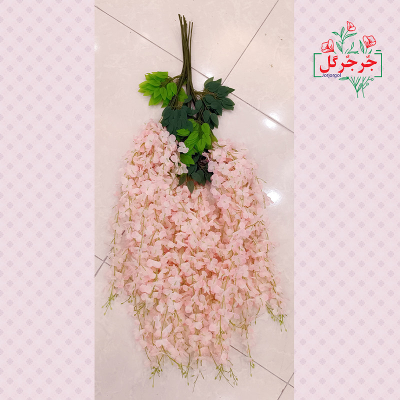 گل مصنوعی جُرجُرگل مدل آویز شکوفه آقاقیا، مناسب نصب آویزی، رومیزی و دیواری، طول 70 سانتی‌متر، وزن 250 گرم، ابعاد 30×20×70 سانتی‌متر، بسته 12 عددی