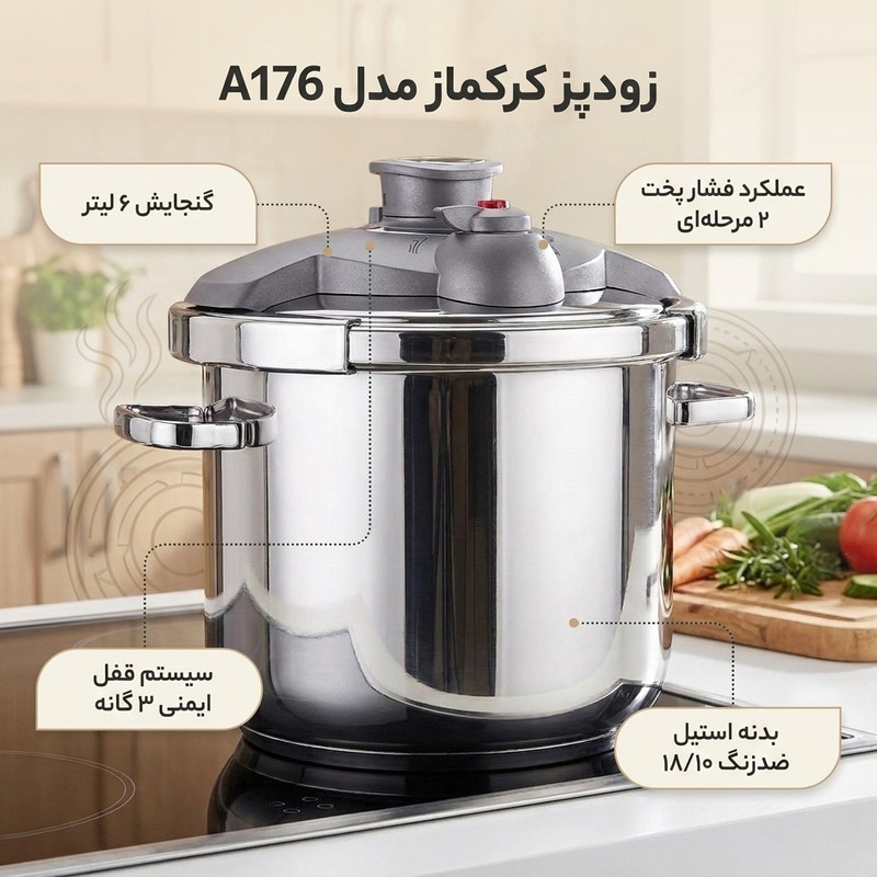زودپز کرکماز مدل A176  گنجایش 6 لیتر