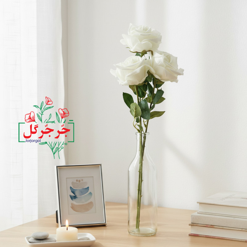 گل مصنوعی جُرجُرگل مدل شاخه رز مینیاتور بسته 3 عددی