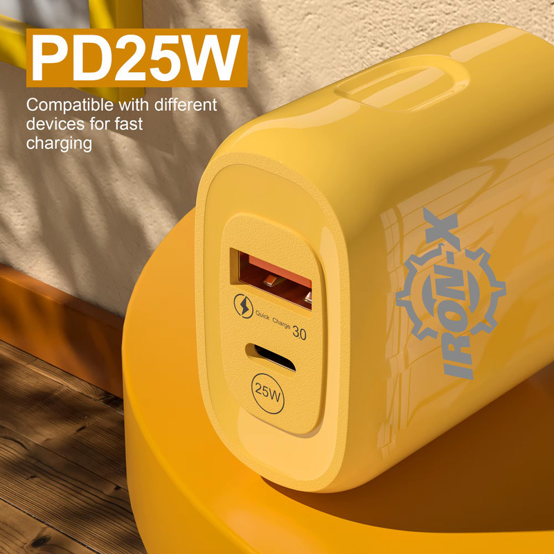 شارژر دیواری 25 وات دو پورت آیرون ایکس مدل PDQC30 به همراه کابل تبدیل USBUSB-C به لایتنینگUSB-C طول 1.5 متر