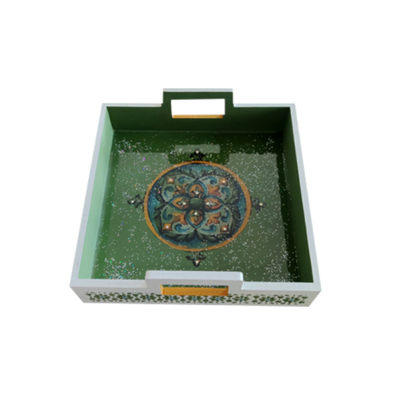 سینی دسته دار مدل چوبی رزین کد 00500 سایز 25*25 سانتی متر