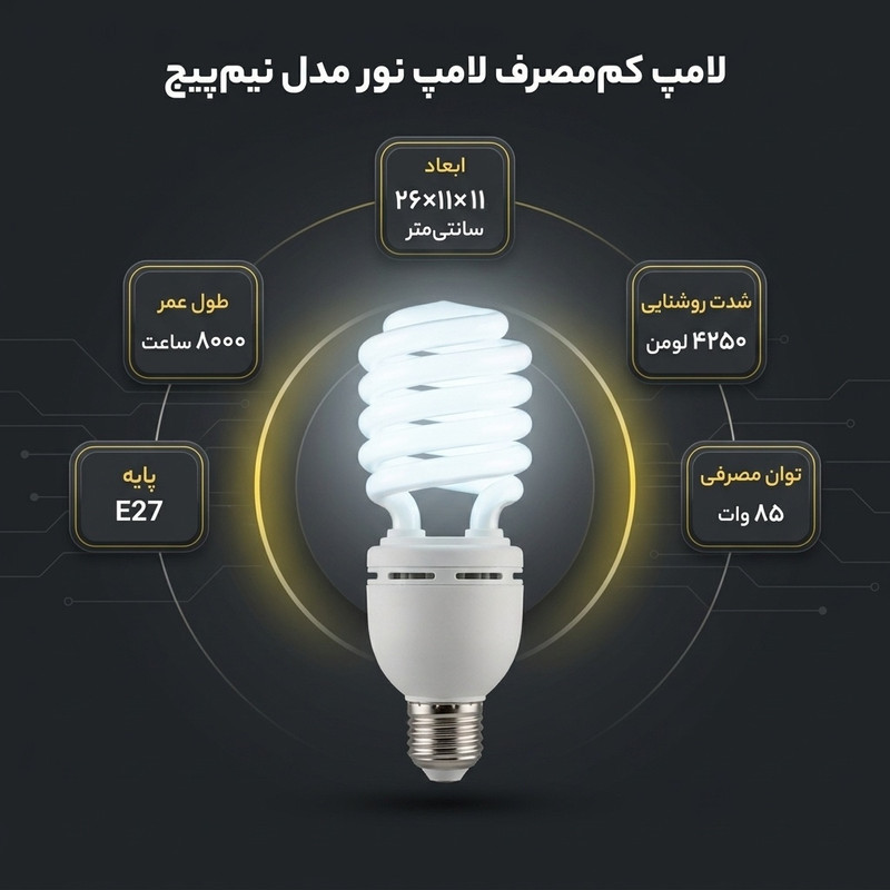 لامپ کم مصرف 85 وات لامپ نور مدل نیم پیچ پایه E27