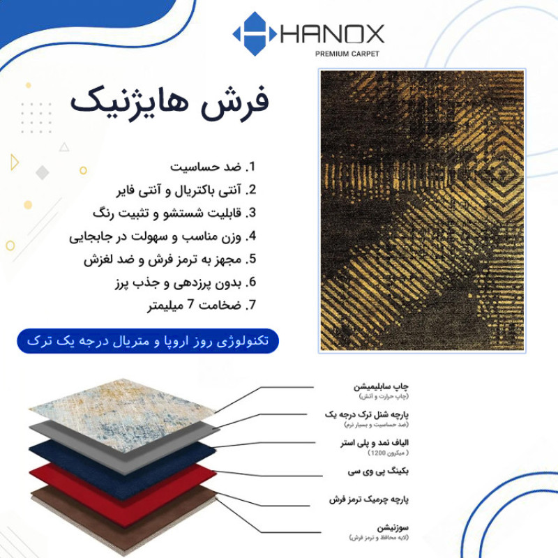 فرش ماشینی 1000 شانه هانوکس زمینه زرد حاشیه طوسی کرم مدل مینیمال کد HANM.0020.1