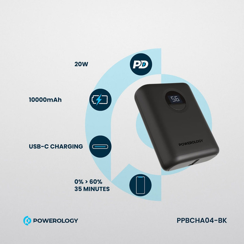 پاوربانک 20 وات پاورلوژی مدل Ultra Compact PPBCHA04 ظرفیت 10000 میلی‌آمپرساعت