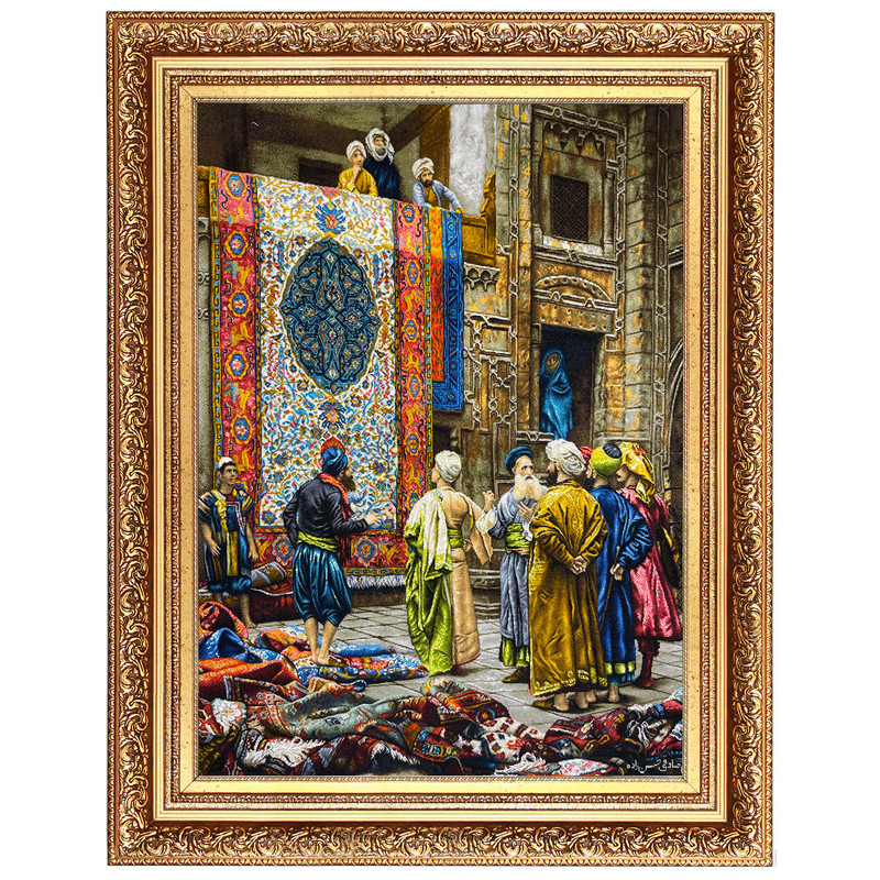 تابلو فرش دستباف طرح بازار قاهره طولی کد 1006