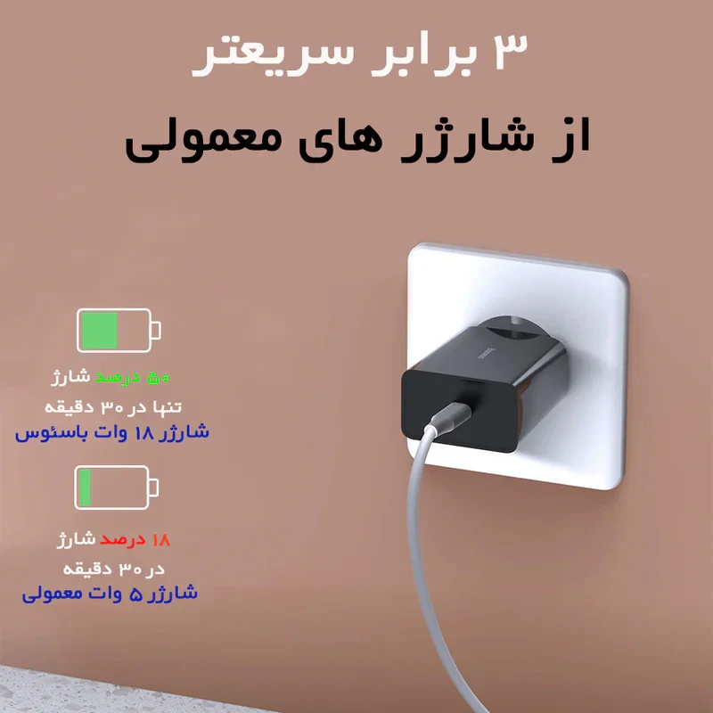 شارژر دیواری باسئوس مدل Quick Charger 18W به همراه کابل تبدیل لایتنینگ