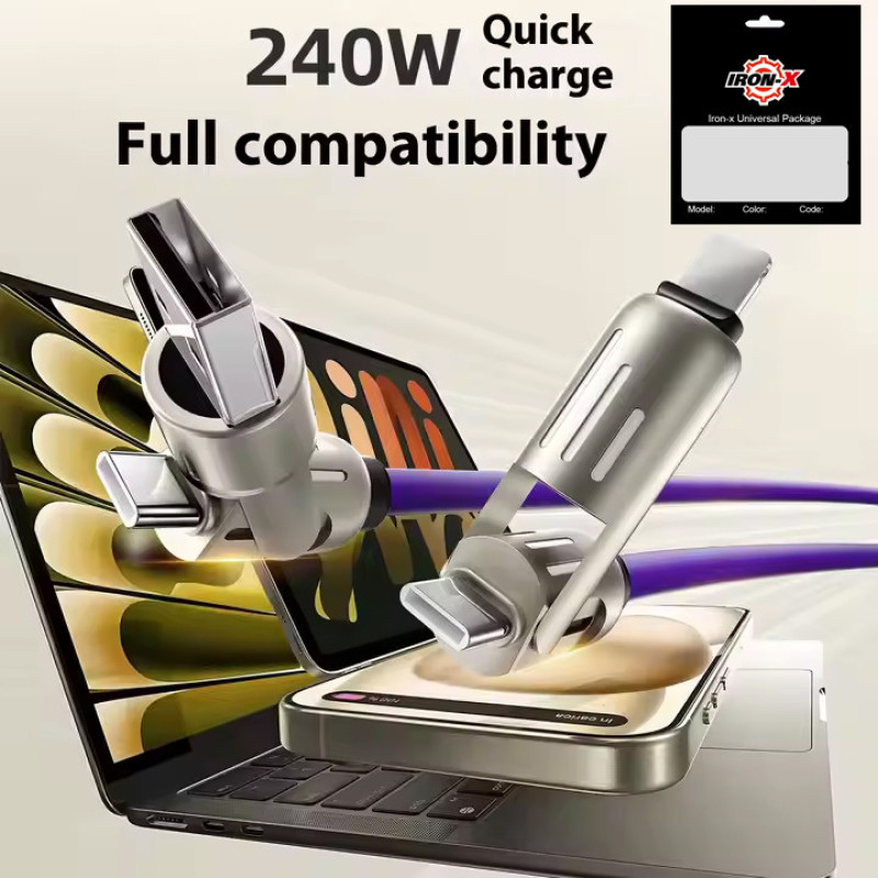 کابل تبدیل USBUSB-C به لایتنینگUSB-C آیرون ایکس مدل SUPERFAST240W 4IN1 طول 1 متر