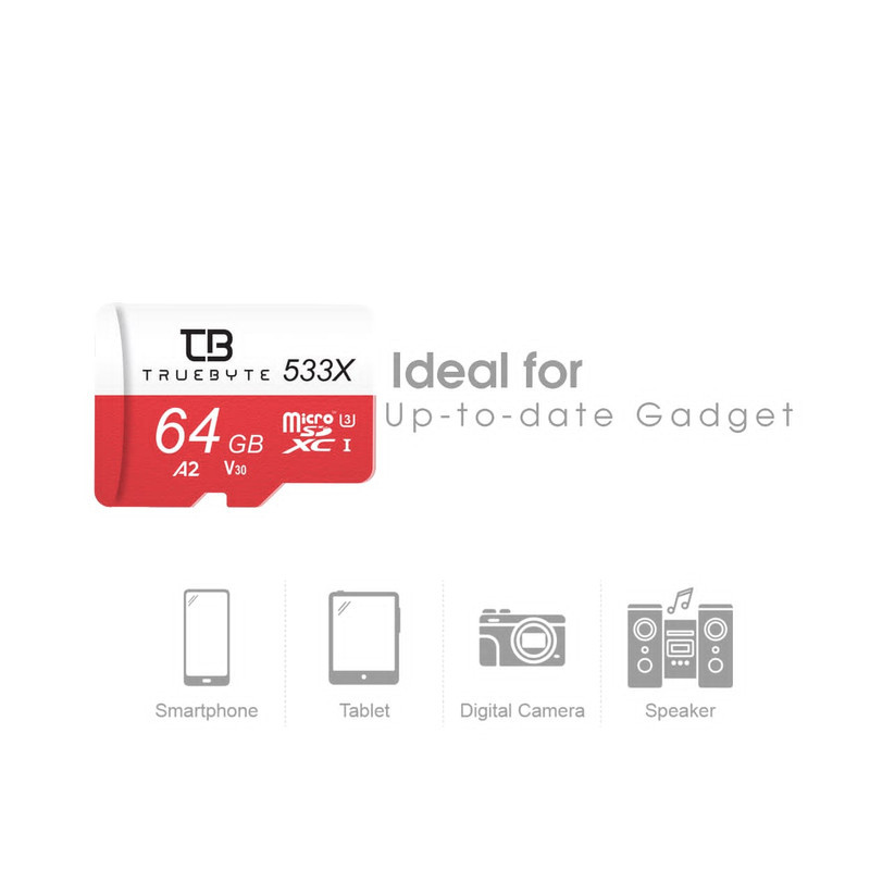 کارت حافظه Micro SD XC تروبایت مدل A2-V30-533X کلاس 10 استاندارد UHS-l U3 سرعت 80MBps ظرفیت 64 گیگابایت به همراه آداپتور SD