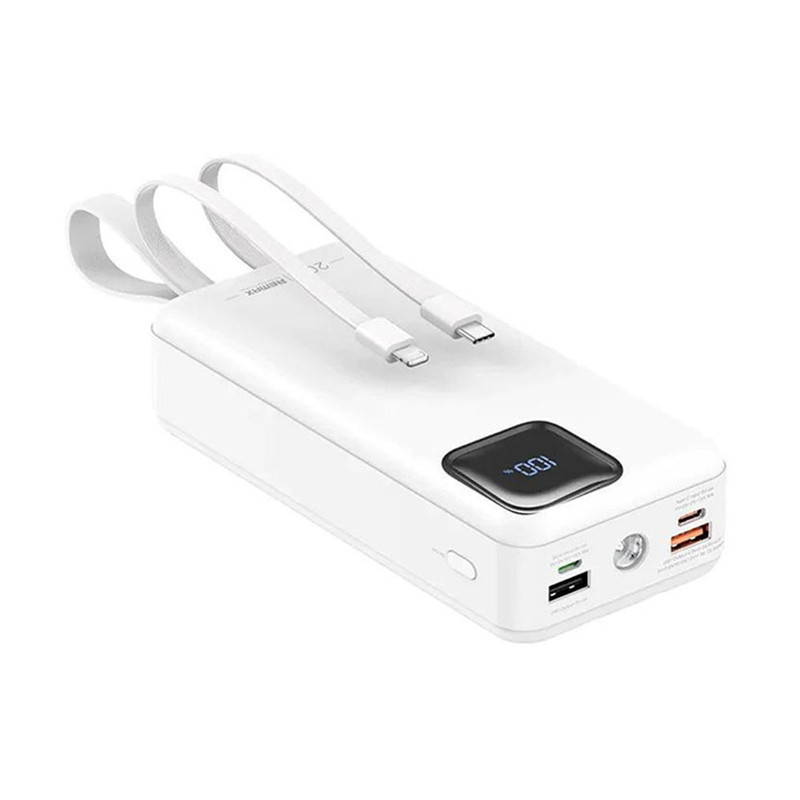 پاوربانک 22.5 وات ریمکس مدل RPP-550 ظرفیت 30000 میلی آمپر ساعت به همراه دو عدد کابل USB-C و لایتنینگ