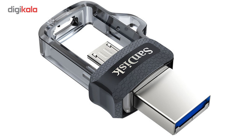 فلش مموری دوکاره سن دیسک مدل Ultra Dual Drive M3.0 ظرفیت 128 گیگابایت با رابط USB3.0 و MicroUSB، سرعت خواندن تا 150 مگابایت بر ثانیه و پشتیبانی از اپلیکیشن SanDisk Memory Zone