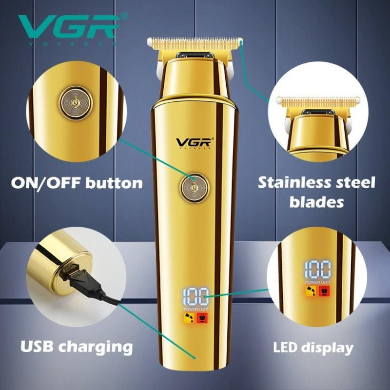 ماشین اصلاح موی سر و صورت وی جی آر مدل V-947 با تیغه استیل ضد زنگ، باتری لیتیوم یونی 2000 میلی‌آمپر، 500 دقیقه استفاده پس از شارژ، طراحی ارگونومیک و قابلیت اصلاح حجم زن
