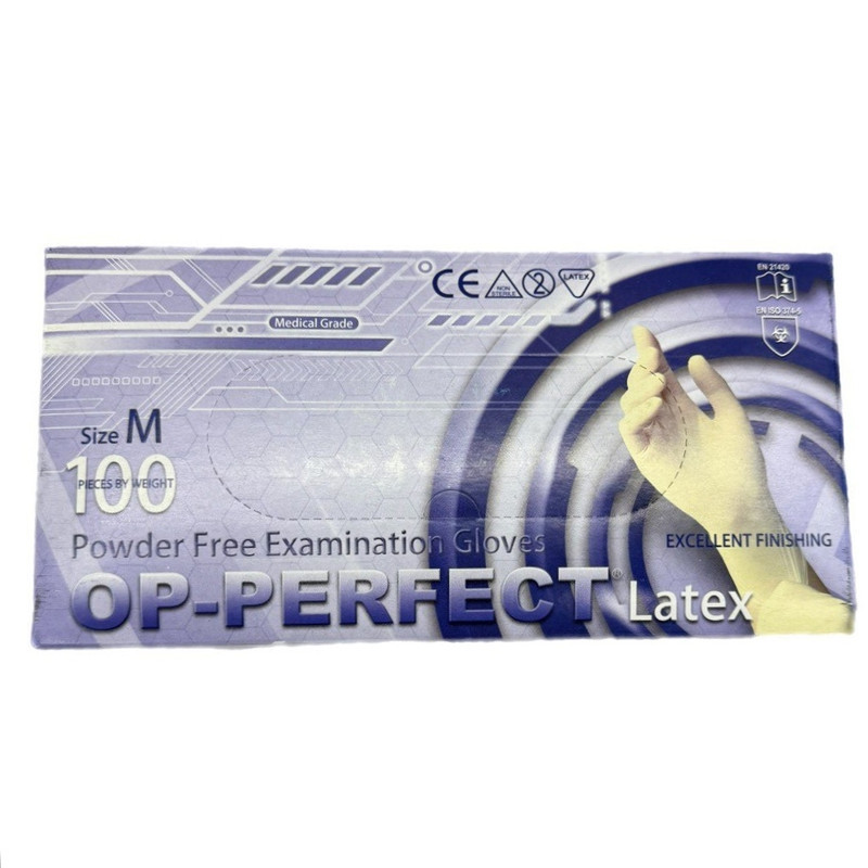 دستکش لاتکس غیر پودری حریر مدل OP-PERFECT سایز متوسط بسته 100 عددی