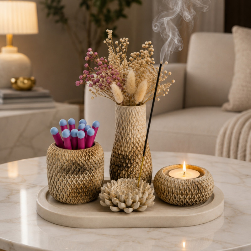 ست هدیه دکوری رومیزی مدل روژا مجموعه 5 عددی