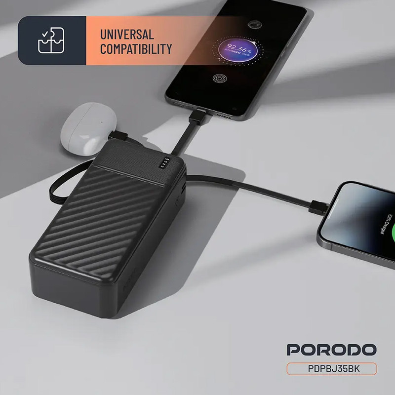 پاوربانک 10.5 وات پرودو مدل Piano-PDPBJ35BK ظرفیت 30000 میلی‌آمپرساعت