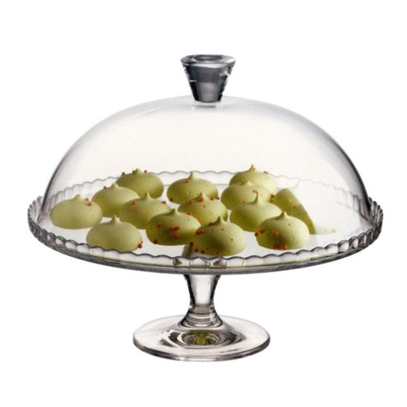 ظرف کیک‌خوری پایه‌دار پاشاباغچه با در شیشه‌ای مدل 95200، جنس کریستال، ابعاد 26×32×32 سانتی‌متر، وزن 3233 گرم، مناسب استفاده در یخچال و مایکروویو و شستشو با ماشین ظرفشویی