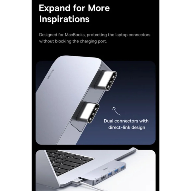 هاب 5 پورت USB-C بیسوس مدل  BS-OH180  Direct Link Type