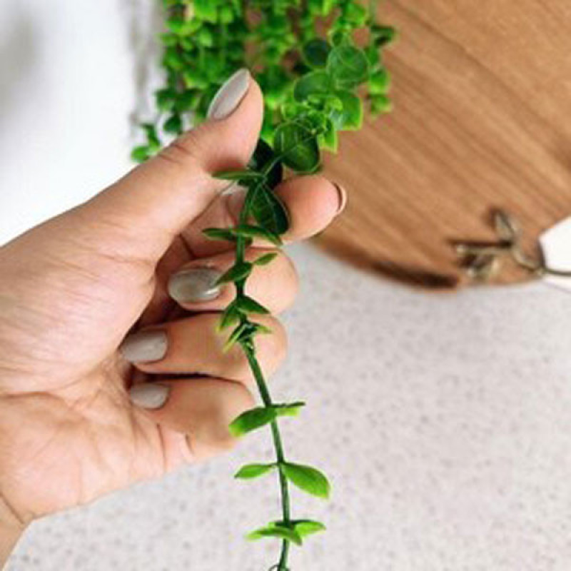 گل مصنوعی آویز شمشاد 5 شاخه با ارتفاع 80 سانتی‌متر، دارای حجم برگ متراکم و شاخه‌های کوتاه و بلند، مناسب دکوراسیون داخلی منزل و محل کار