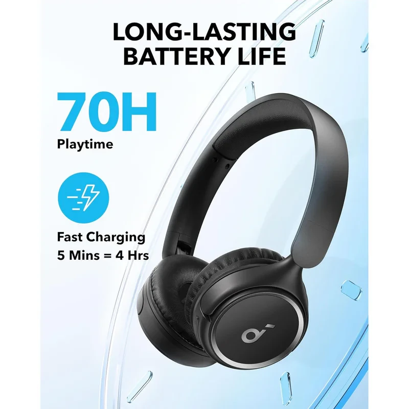 هدفون بلوتوثی انکر مدل Soundcore H30i بدون قابلیت نویز کنسلینگ، درگاه شارژ USB Type-C، دارای میکروفون داخلی با کیفیت بالا، مجهز به فناوری BassUp، مقاومت در برابر رطوبت و عرق