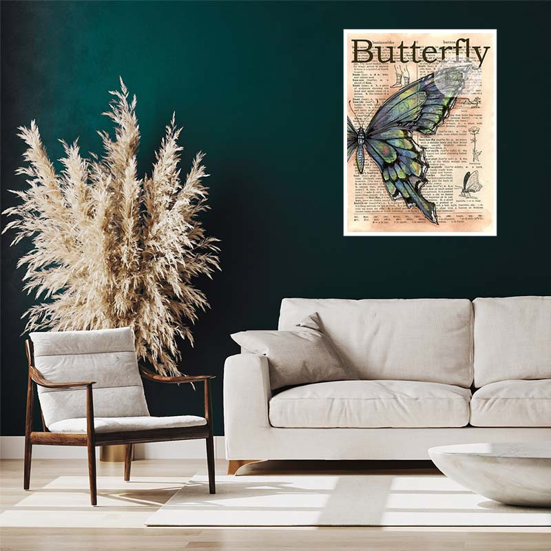پوستر کارنيکا طرح روزنامه وینتج پروانه Vintage Newspaper Butterfly کد 48198 مجموعه 8 عددی
