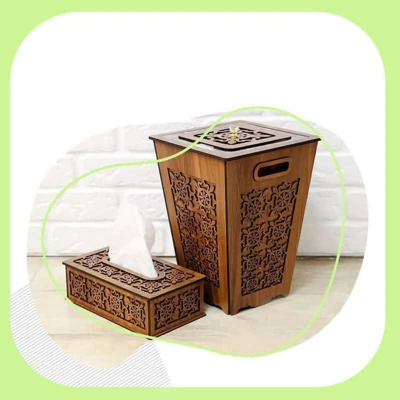 ست سطل زباله و جای دستمال کاغذی مدل 001