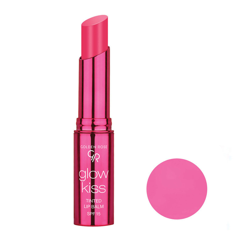بالم لب ماتیکی گلدن رز مدل TINTED شماره 03 بافت نرم و سبک، محافظت SPF 15، حاوی ویتامین E و هیالورونیک اسید، مرطوب‌کننده و ضد خشکی، ماندگاری بالا و نمای نهایی براق