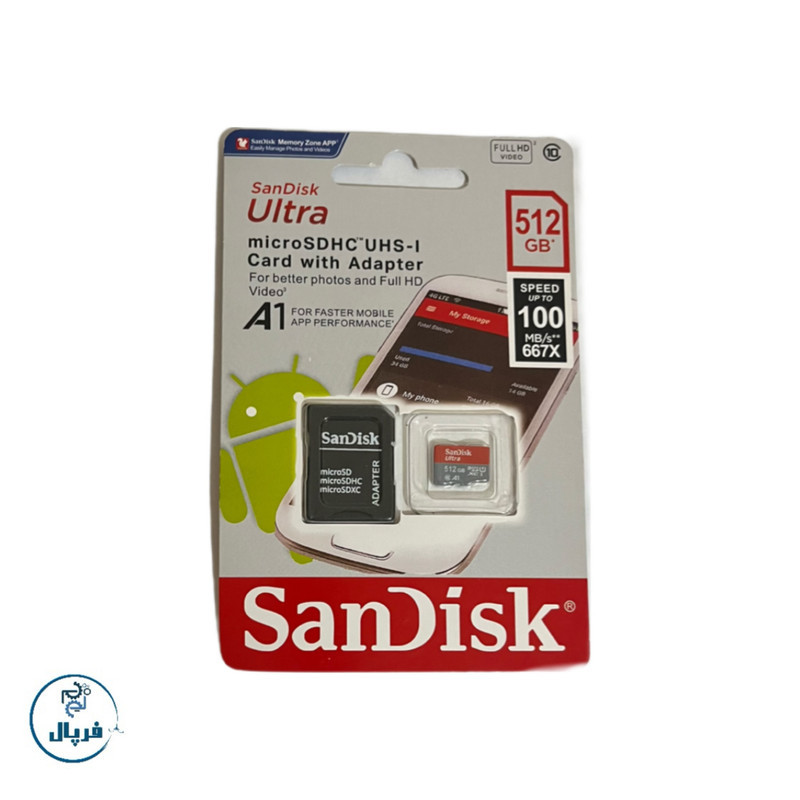 کارت حافظه microSDHC سن دیسک مدل Ultra A1 کلاس 10 استاندارد UHS-I سرعت 100MBps ظرفیت ۵۱۲ گیگابایت به همراه آداپتور SD