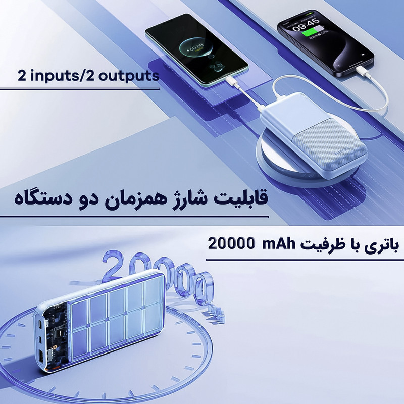 پاوربانک 12 وات ریمکس مدل RPP-26 ظرفیت 20000 میلی آمپر ساعت