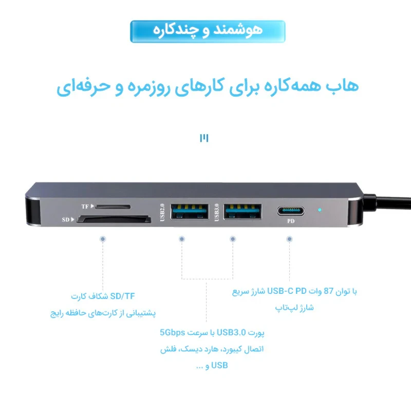 هاب 6 پورت USB-C ماکار مدل MK-HDMI