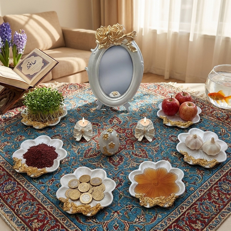مجموعه ظروف هفت سین 10 پارچه مدل گل چین دار