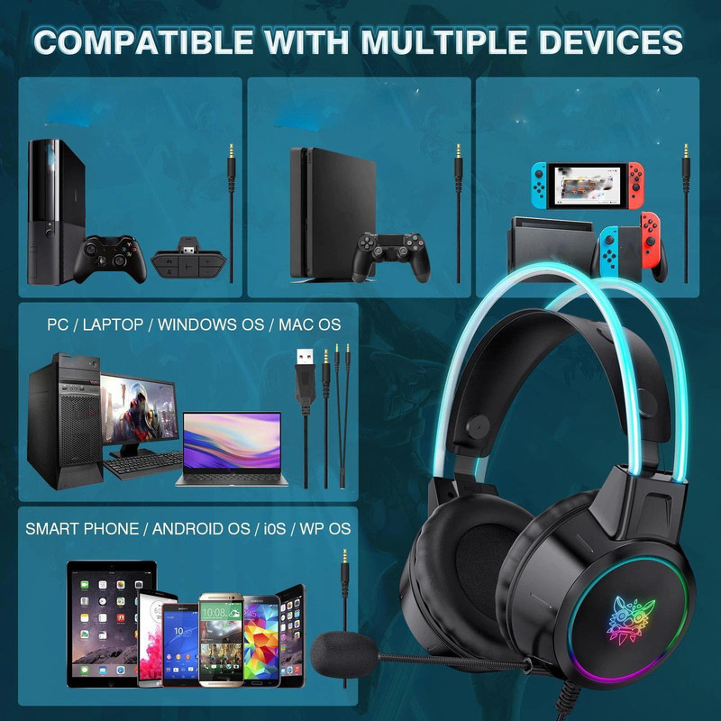 هدست گیمینگ اونیکوما مدل X15 Pro، درگاه شارژ USB، دارای نورپردازی RGB، با قابلیت اتصال به چند دستگاه