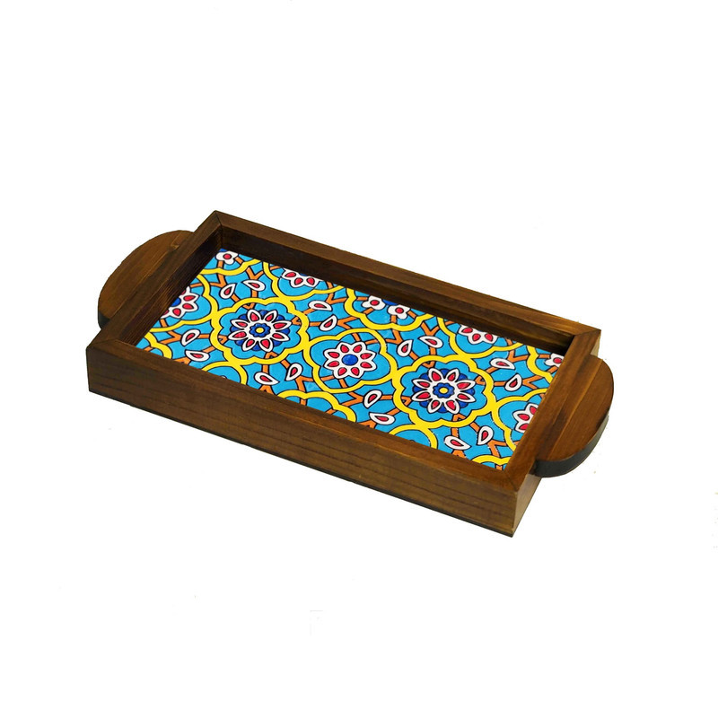 سینی دسته دار مدل چوبی سرو قهوه کد B5.2.22 سایز 12*25 سانتی متر