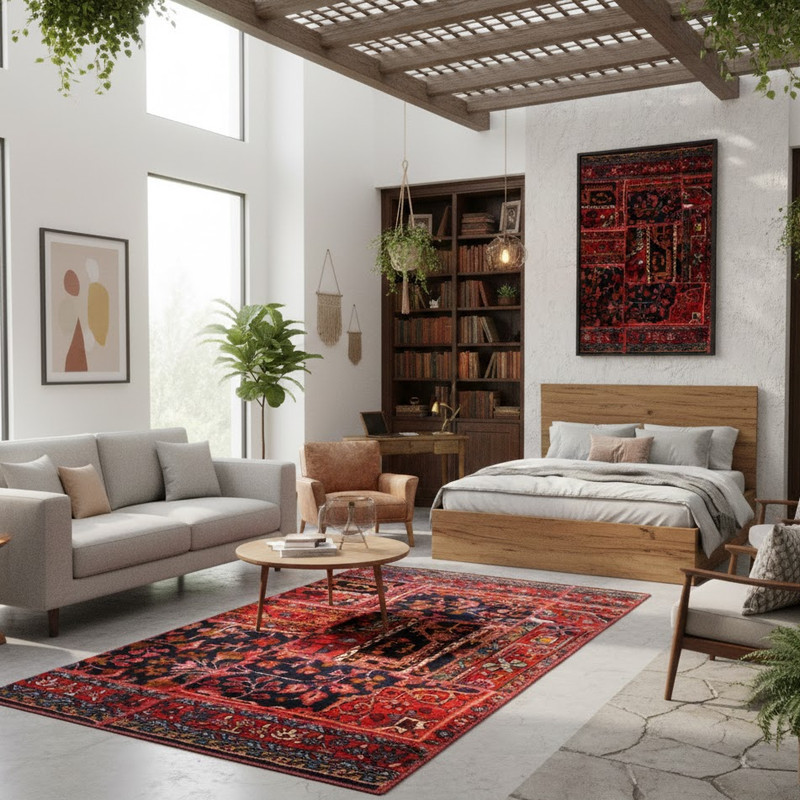 کلاژ فرش دستباف 1.5 متری کارپینوس مدل آنتیک طرح نهاوند
