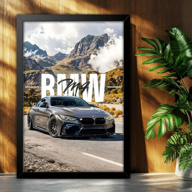تابلو بکلیت طرح ماشین و خودرو بی ام و BMW M4 مدل B-po1924 فریم مشکی