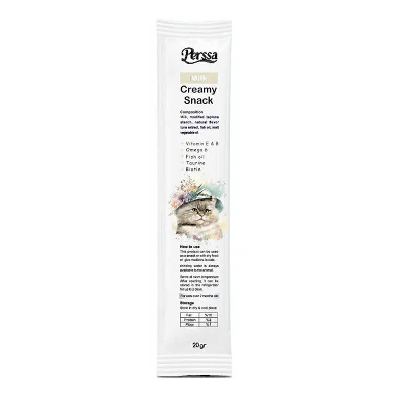 بستنی گربه پرسا مدل Creamy با طعم شیر وزن 20 گرم