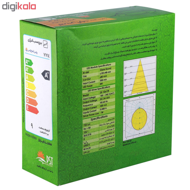 پنل ال ای دی 9 وات پارس شعاع توس مدل PT-SOL9 بسته 5 عددی