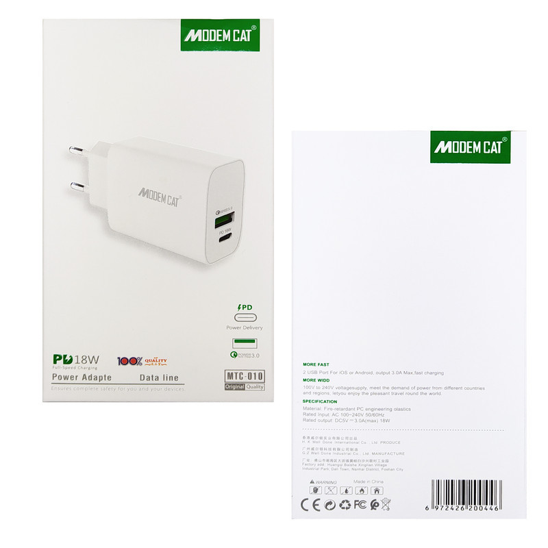 شارژر دیواری مودم کت مدل MTC-0010 به همراه کابل تبدیل microUSB