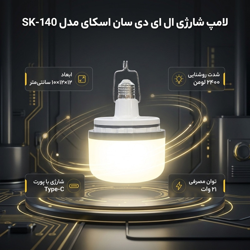 لامپ شارژی ال ای دی 21 وات سان اسکای مدل SK-140 پایه E27