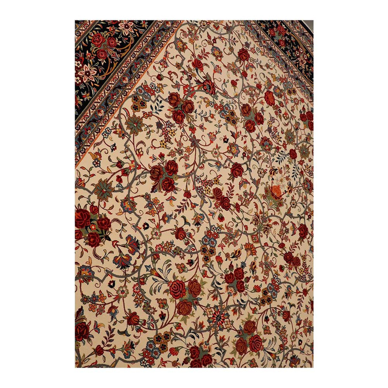فرش ماشینی 700 شانه زمینه کرم حاشیه لاکی مدل شاهکار نوین کد N110-2509