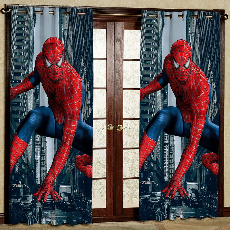 پرده مدل کودک مخمل پانچی طرح مرد عنکبوتی کد 4671T2 سایز 200x140 سانتی متر